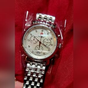 Michele Silver Chronograph with Crystal Accents